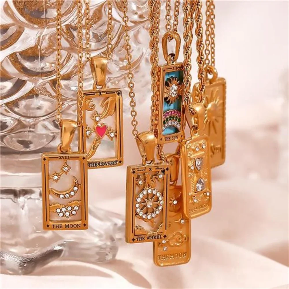 Tarot Card Necklace 18k Gold Plated Tarot Cards Pendant Necklace Vintage